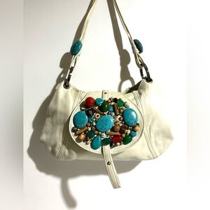 G series White  stones Beaded Women's leather shoulder Bag